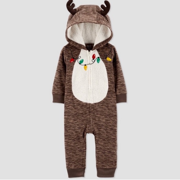 Just One You by Carter’s Other - Reindeer Fleece Hooded Romper Just One You by Carter’s Baby Christmas Onesie PJs